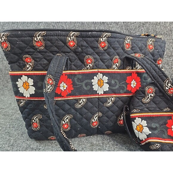 Stephanie Dawn Floral Paisley Purse Quilted Red Black Cotton Bag w Wallet - Picture 3 of 10